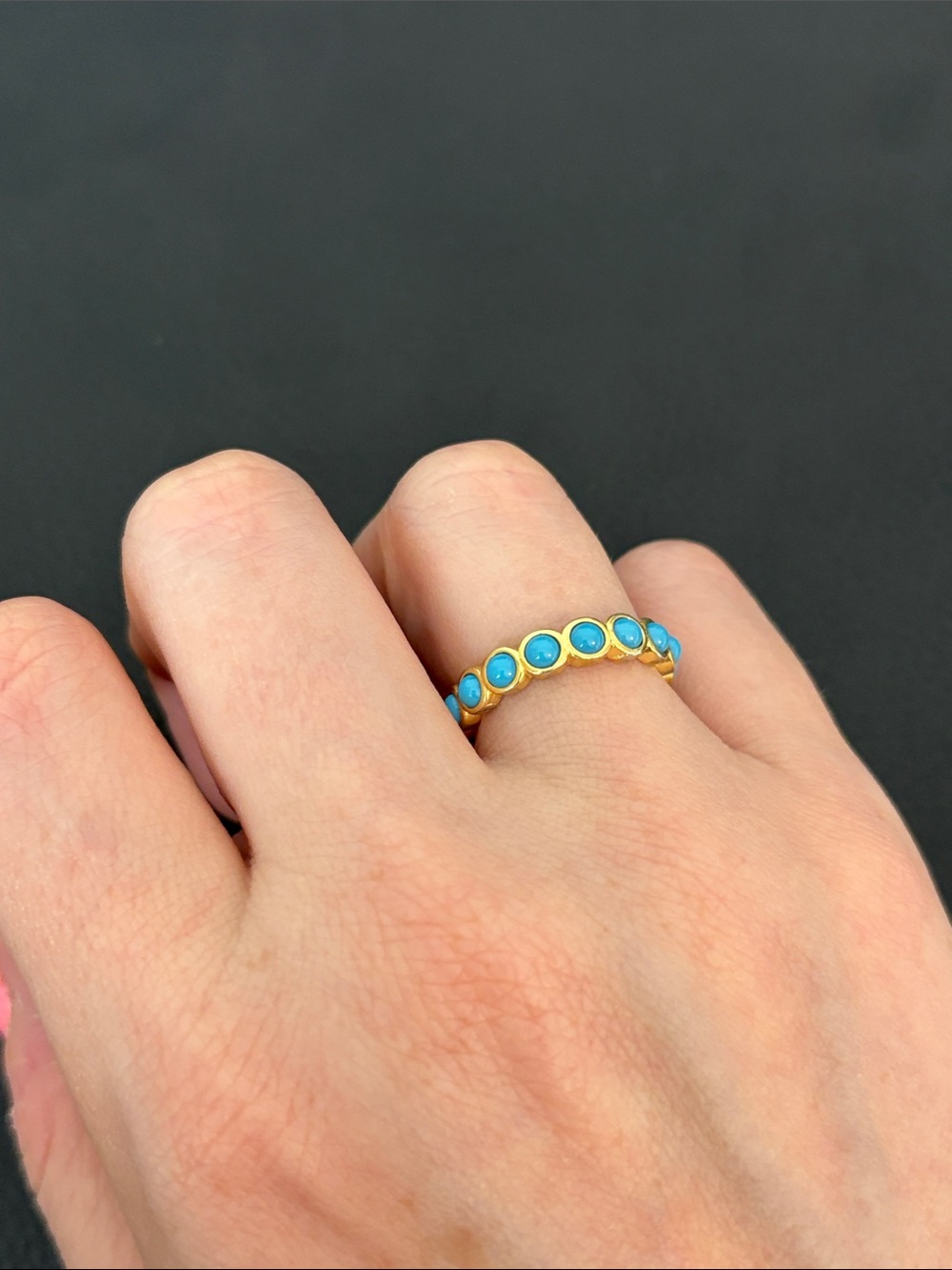 Gold Tone Turquoise Bead Eternity Ring - Women Jewelry